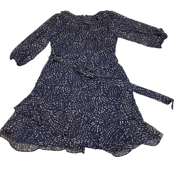 DKNY Dress Women's 12 Navy Pink Sheer Balloon Sleeve Lined Tie Waist Back Zip - Picture 6 of 16